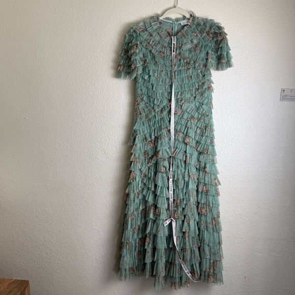 Mac Duggal 8014 Ruffle Tiered Short Sleeve A-Line Dress NWT Sage Multi - Picture 5 of 16